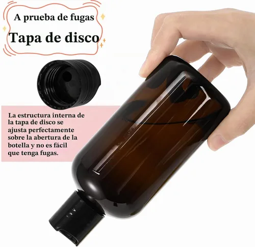 Vista 4 de Bekith Paquete de 16 botellas de plástico de 8 onzas con tapa de disco, recipientes de viaje para champú, lociones, jabón corporal líquido, cremas