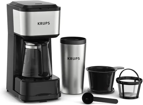 Vista 8 de KRUPS: Simply Brew - Cafetera de 2 tazas, cafetera de goteo de una sola porción de acero inoxidable y vaso de viaje, vaso de acero inoxidable de 14