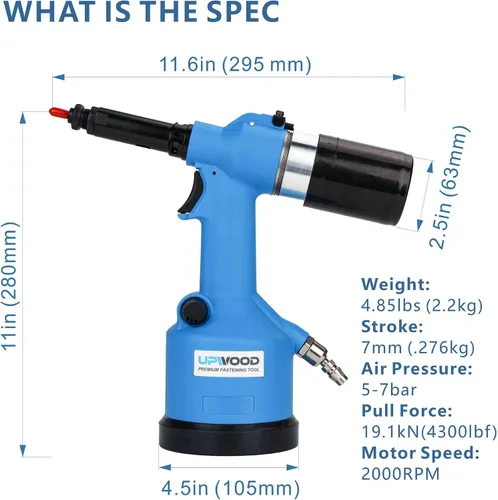 Vista 2 de Herramienta de tuerca remachadora hidráulica de aire resistente, remachadora neumática, kit de ajuste automático de tuercas de remache viene