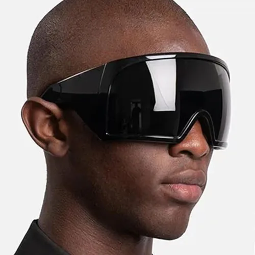 Vista 3 de Gafas de sol envolventes de gran tamaño para mujeres y hombres, gafas de sol futuristas geniales para rave, gafas de sol con escudo curvado grande