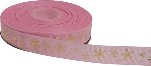 Vista 15 de Cinta de grogrén de copo de nieve con impresión dorada de 25 yardas cada rollo, borde tejido 100% poliéster (3/8 pulgadas, beige)