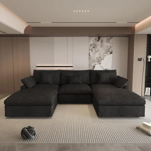 Vista 23 de WJShome Sofá Seccional Cloud Couch de 83 pulgadas para sala de estar, sofá seccional modular relleno de plumón, sofás en forma de L con otomana