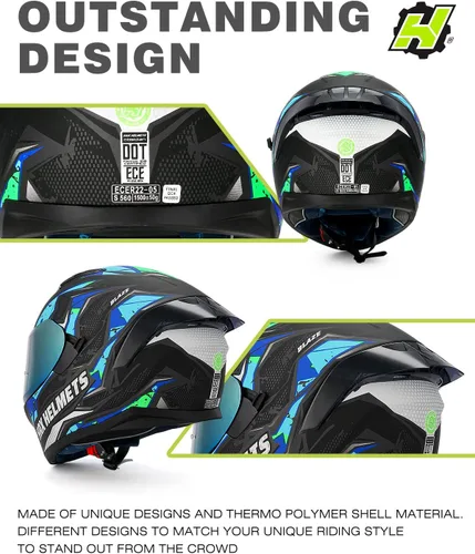 Vista 4 de HAX Obsidian Full Face Dual Visor Adult Motorcycle Helmet for Motorbike Street Bike with Pinlock Ready DOT Approved (Blaze Blue,XXL)
