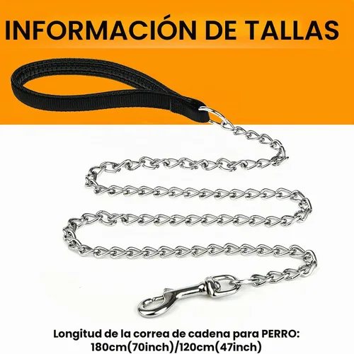 Vista 4 de Correa de metal resistente para perros, cadena de correa para mascotas a prueba de mordidas de 4 pies con mango acolchado suave para perros grandes