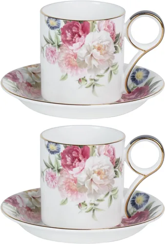 Vista 32 de KAMMAK Juego de 2 tazas de té y platillos, tazas de café de porcelana fina, tazas de café expreso apilables, demitasse de cerámica para café
