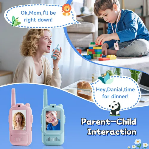 Vista 7 de Walkie Talkie para niños con video, paquete de 2 juguetes recargables para niños pequeños con cámara HD y cambiador de voz, radios bidireccionales