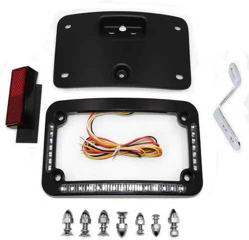Vista 7 de Soporte para placa de matrícula curvada con doble LED negro para motocicleta con soporte de etiqueta con kit de montaje compatible con 2005-2007