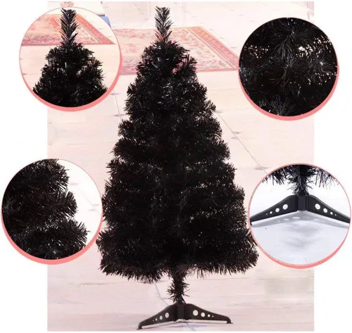 Vista 7 de Árbol de Navidad con soporte de plástico, 3 pies, PVC (negro)