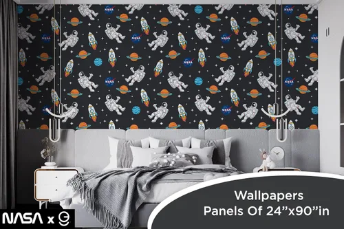 Vista 3 de EGD Papel tapiz de astronautas y planetas, papel tapiz de la NASA, decoración de habitación de niños, papel tapiz para diseño de interiores