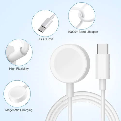 Vista 6 de Carga rápida para cargador de Apple Watch, paquete de 2 bloques de cargador PD USB C Fast iWatch con cable inalámbrico magnético de 6 pies