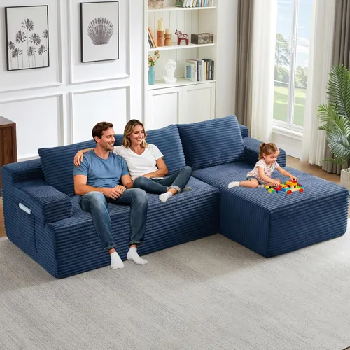Vista 39 de Sofá seccional Cloud de 96 pulgadas, sofá deshuesado para sala de estar, sofá modular con asiento profundo, sofá de pana cómodo y esponjoso con Negro
