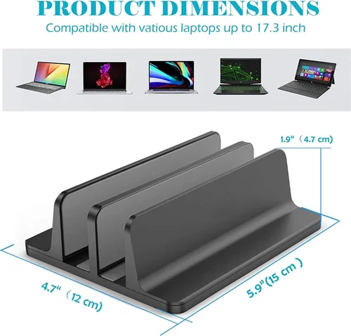 Vista 2 de Soporte vertical de doble ranura para laptop o tableta, ahorra espacio para MacBook Laptop Chromebook Tablet, Smartphone (negro)