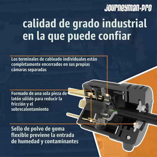 Vista 4 de Journeyman-Pro NEMA TT-30P, 30 amperios, 125 voltios, 3 clavijas macho de hoja recta de 3 clavijas, conector de enchufe para remolque, color negro