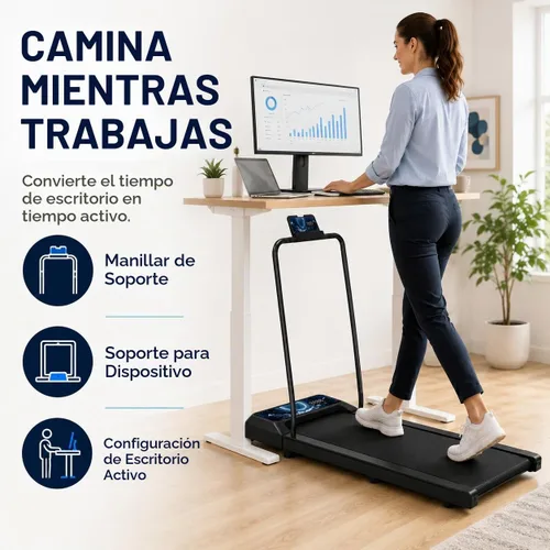 Vista 5 de Caminadora con barra de asa, 8% de inclinación debajo del escritorio