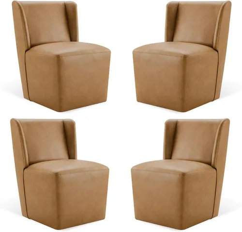 Vista 27 de KISLOT Juego de 1 sillas de comedor tapizadas con ruedas, color beige