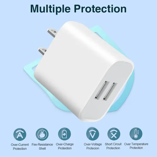 Vista 5 de Paquete de 3 cargadores de pared USB, adaptador de enchufe de doble puerto para bloque de carga de toma de pared, adaptador de corriente USB