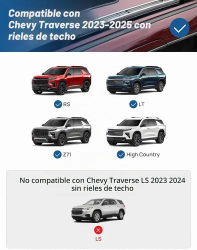 Vista 5 de JOYTUTUS Barras transversales de techo con cerradura compatibles con Chevy Chevrolet Traverse 2022-2026, barras transversales antióxido de aluminio