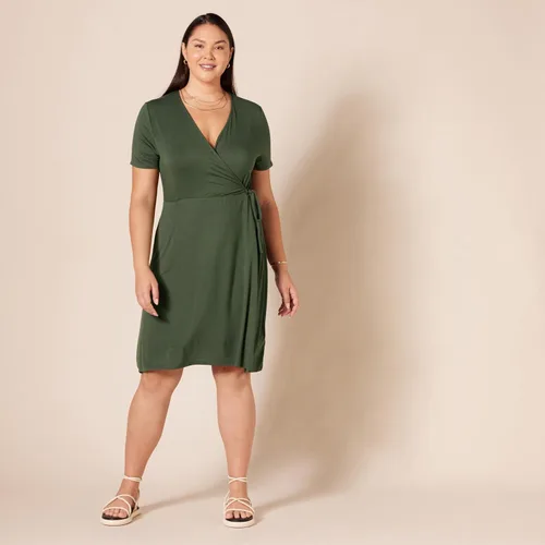 Vista 6 de Tienda Essentials - Vestido de manga casquillo para mujer, estilo cruzado falso