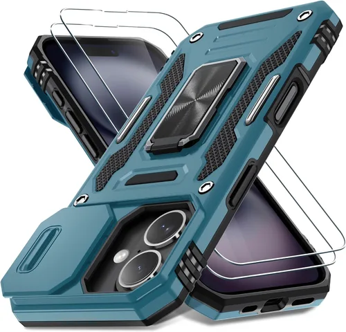 Vista 83 de DEERLAMN Funda para iPhone Air de 6.5 pulgadas con cubierta deslizante para cámara + protector de pantalla (2 paquetes), soporte de anillo giratorio