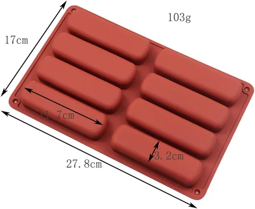 Vista 6 de Molde de silicona para galletas de dedo, molde de barra de chocolate, molde antiadherente de silicona para pastel Twinkie, molde de tira rectangular
