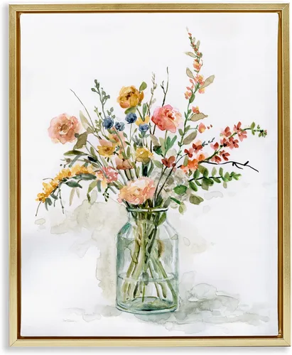 Vista 12 de Stupell Industries 'Ramo floral de rosas de prado rural' Arte Giclée enmarcado Blanco costero (Texturado)