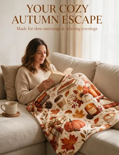 Vista 4 de Personalized Fleece&Sherpa Throw Blanket - Cozy Autumn Pumpkin Coffee Books (Fleece, 60 * 80)