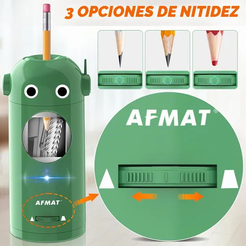 Vista 4 de AFMAT - Sacapuntas eléctrico para lápices de colores de 7-11.5mm, sacapuntas robot totalmente automático, entrada y salida automática, recargable