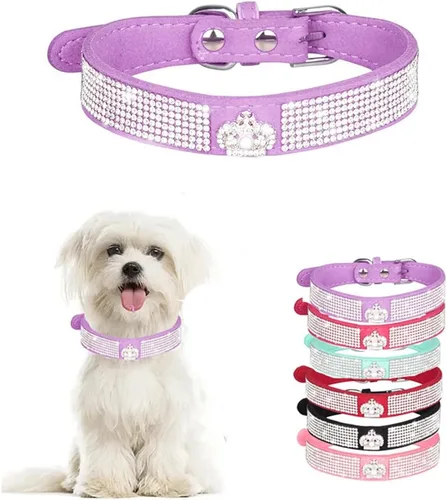 Vista 8 de Collar de perro con diamantes de imitación y lazo ajustable para mascotas, talla XXS, XS, tamaño pequeño, mediano y grande, color rosa, talla XX S
