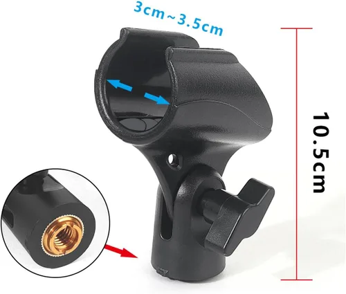 Vista 2 de 2 clips universales para micrófono, soporte de clip de micrófono ajustable para soporte de micrófono, vienen con adaptador de tornillo macho de 5/8