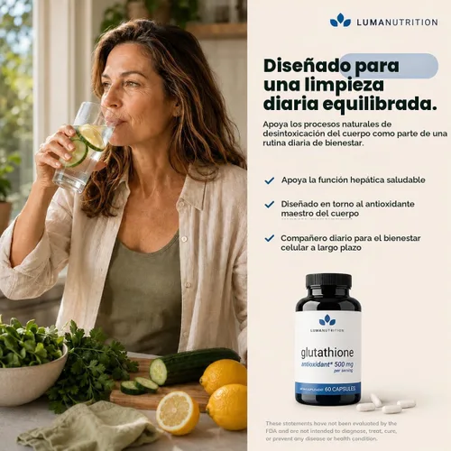 Vista 4 de Luma Nutrition Suplemento premium de glutatión - 500 mg - L-glutatión - Soporte antioxidante - Reducido - Soporte hepático - 60 cápsulas