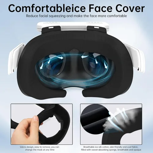 Vista 4 de HiBloks Face Cover with Cooling Fan for Meta Quest 3 Accessories, Soft Lycra Cotton Compatible with Oculus Quest 3 Fan Cooler Active Air Circulation