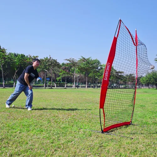 Vista 6 de Pantalla portátil de lanzamiento de béisbol y softbol, red de protección de jarra de 4 x 7 pies con bolsa de transporte y estacas de tierra, red