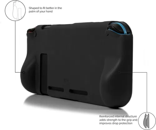 Vista 2 de Orzly Funda de agarre para Nintendo Switch - Cubierta trasera protectora para Nintendo Switch (modelo NO OLED) en modo de gamepad de mano