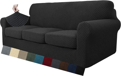 Vista 13 de MAXIJIN funda para sofá de 4 piezas, para sofás de 3 plazas, muy elástica, no se desliza, para perros, para mascotas, protector elástico de muebles