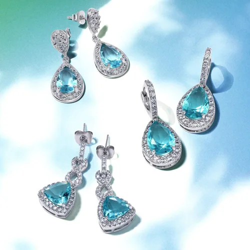 Vista 8 de Juego de joyas nupciales de 7 a 15 quilates, estilo vintage, halo de circonita cúbica AAA, circonita cúbica, aretes de gota a presión, lágrima