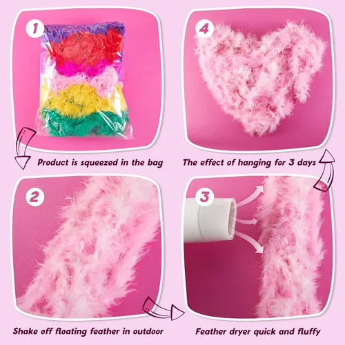 Vista 3 de 24 bufandas de plumas coloridas de 6.6 pies de plumas de pavo para mujeres, unisex, adultos, disfraces, fiestas, decoraciones a granel, bodas