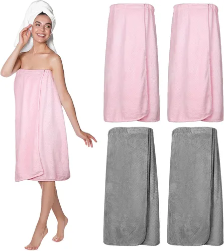 Vista 27 de 4 toallas envolventes para mujer, bata de spa con cierre ajustable, parte superior elástica, envoltura ligera para baño y ducha