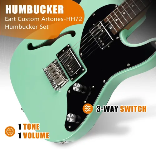 Vista 3 de EART E-TT72 Guitarra eléctrica de cuerpo semihueco de 6 cuerdas, capacidad de juego versátil, potentes pastillas Humbucker guitarras de puente fijo