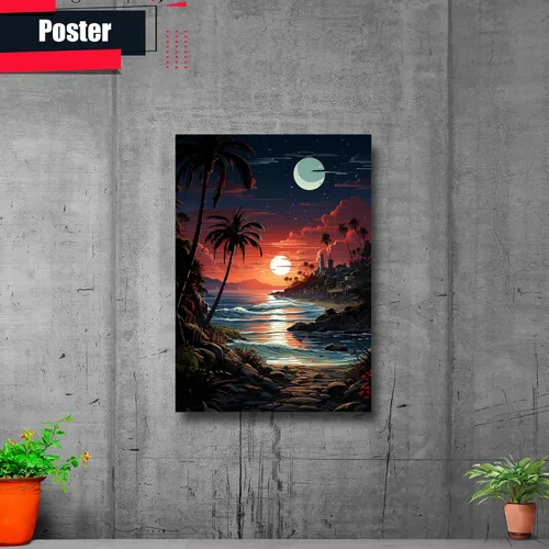 Vista 2 de Neon Sunset Vibes Florida Synthwave Sunset Framed poster Print, Retro Miami Style Wall Art, poster Prints, Home Decor