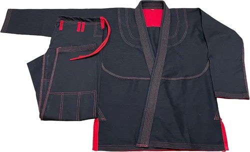 Vista 3 de Bjj Gi Jiu Jitsu con puntada roja Bjj Gi Jiu Jitsu Kimonos Gi 100% algodón Perl Weave 450GSM