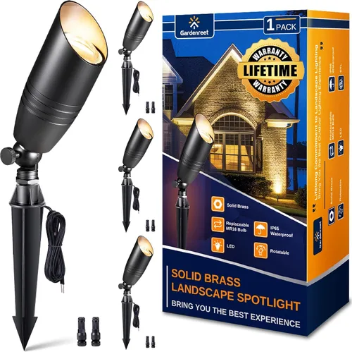 Vista 15 de Gardenreet Focos de paisaje de bajo voltaje - Luz superior LED de latón 12V para exterior, luces focales cableadas IP65 impermeables, enfoque