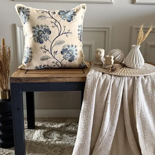 Vista 150 de The HomeCentric Funda de almohada con cremallera, funda de cojín azul de 12 x 12 pulgadas, funda de cojín de algodón bordado para sofá, diseño