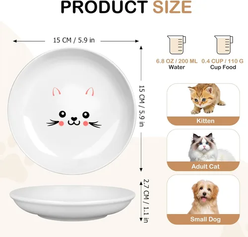 Vista 8 de TRUVIC Paquete de 4 cuencos de cerámica para gatos, platos de cerámica de 5.9 pulgadas para gatos de interior y perros pequeños, cuencos antifatiga
