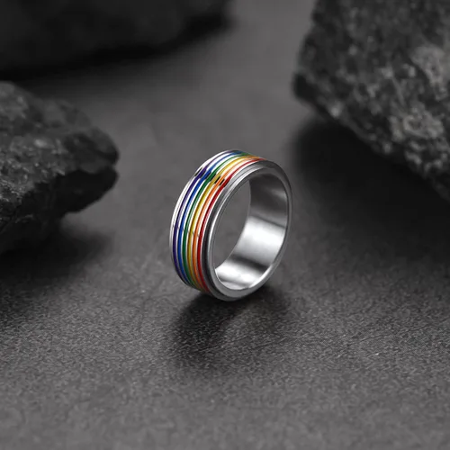 Vista 9 de FaithHeart Anillos para ansiedad LGBT Pride Rainbow, acero inoxidablechapado en oro de 18 quilates, joyería de amor es amor para hombres y mujeres