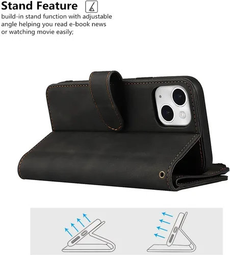 Vista 6 de iCoverCase Compatible con iPhone 13 - Funda tipo cartera para teléfono con tarjetero, piel sintética, bolsillo con cremallera, magnética