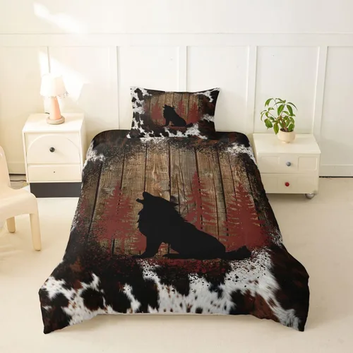 Vista 35 de Funda de edredón de oso de caza, tamaño individual, juego de ropa de cama rústica de animales del bosque para niños y niñas, funda de edredón a Oso