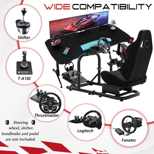 Vista 6 de Marada Racing Simulator Cockpit with Comfort Seat Fit for Logitech/Thrustmaster/Fanatec G29 G920 G923 T300RS T500,Upright Stable Driving Sim
