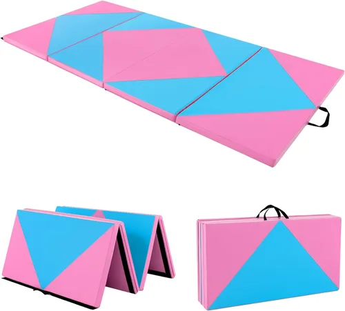 Vista 9 de Giantex 4'x8' Gymnastics Mat, 2" Thick Folding Tumbling Mat with Carrying Handles, Foldable Gym Mat with Hook and Loop Fastener, Cheer Mats for Kids