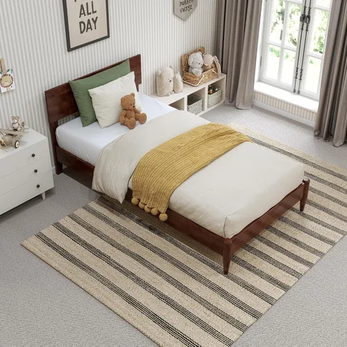 Vista 7 de AFI, Aria - Cama de plataforma moderna de perfil bajo de madera maciza, tamaño individual, nogal Nuez