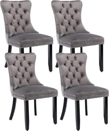 Vista 94 de Juego de 2 sillas de comedor de terciopelo beige, modernas sillas de cocina tapizadas